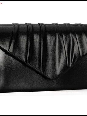 Metallic PU Leather Pleated Flap Evening Clutch Wedding Party Handbag